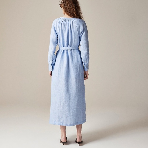 NEW!! J. CREW Cabana Dress French Blue Linen Midi Tie Waist Pockets XSP X-Small - Picture 9 of 16